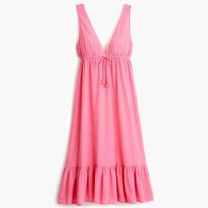 J CREW Deep V-Neck Midi Dress in Crinkle Cotton S